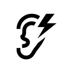 An illustration depicting an ear with a symbol representing an earache, indicated by a lightning bolt and sound waves