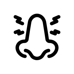 An illustration of sinusitis, with a nose expression showing discomfort and a visual representation of sinus pain around the nose